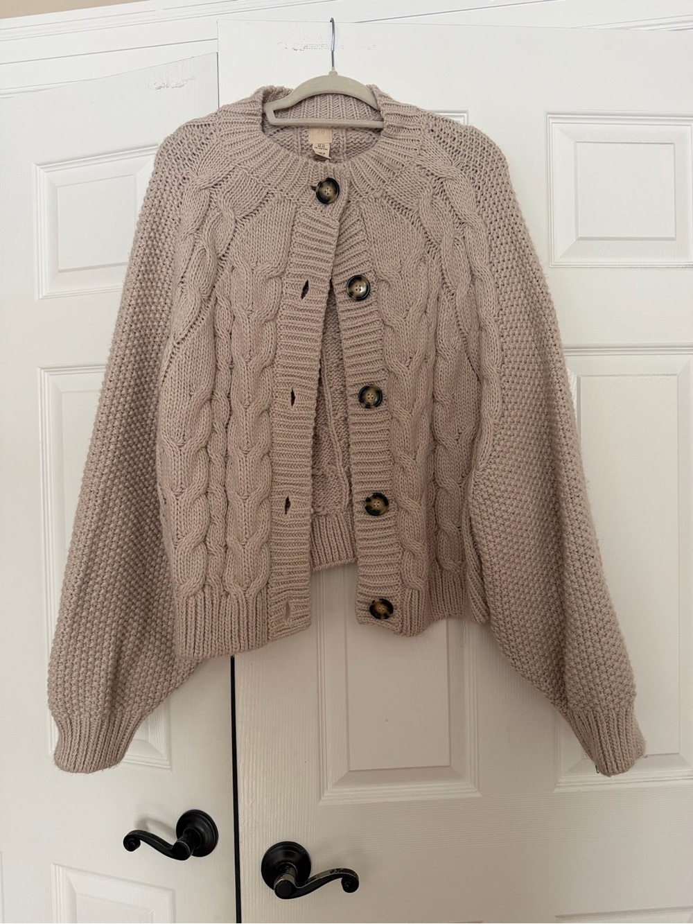 H&M Cable Knit Button-Front Cardigan - Taupe